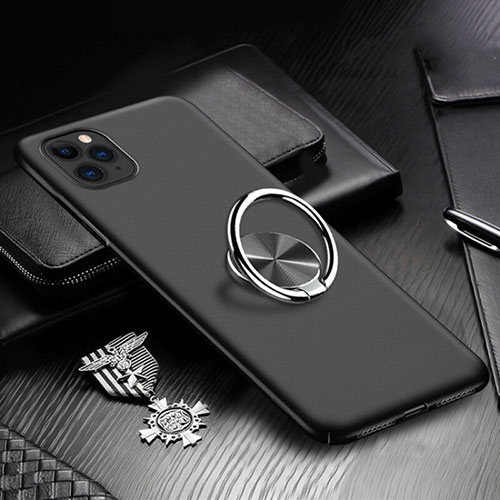 Hard Rigid Plastic Matte Finish Case Cover with Magnetic Finger Ring Stand P03 for Apple iPhone 11 Pro Max Black
