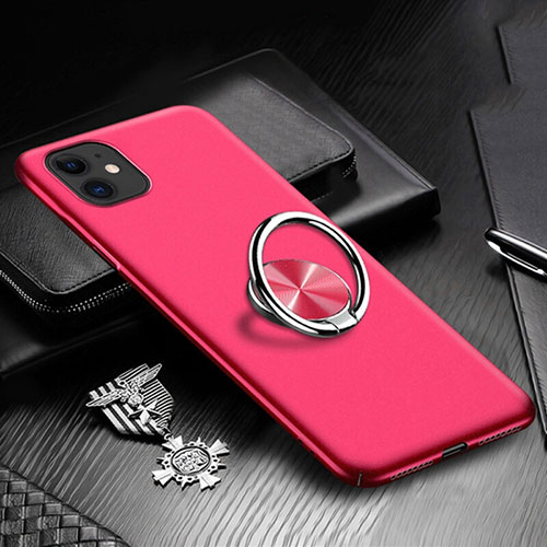 Hard Rigid Plastic Matte Finish Case Cover with Magnetic Finger Ring Stand P03 for Apple iPhone 11 Red