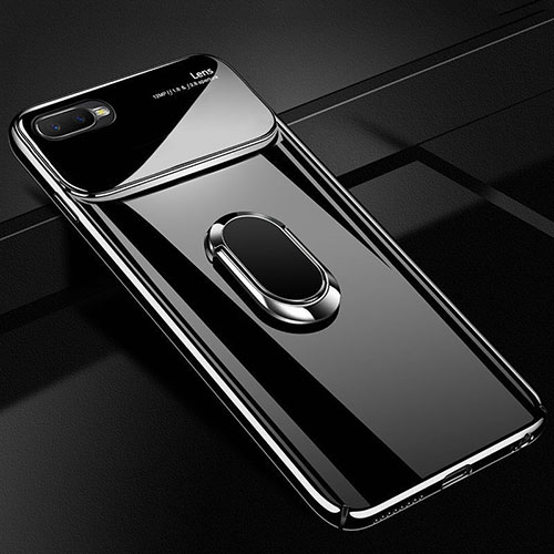 Hard Rigid Plastic Matte Finish Case Cover with Magnetic Finger Ring Stand P04 for Oppo R15X Black