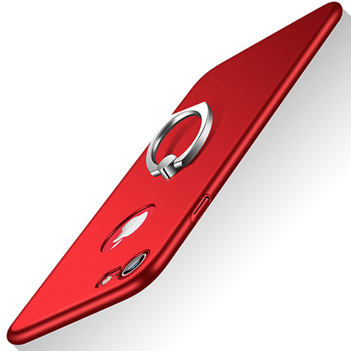 Hard Rigid Plastic Matte Finish Cover with Finger Ring Stand A02 for Apple iPhone 8 Red