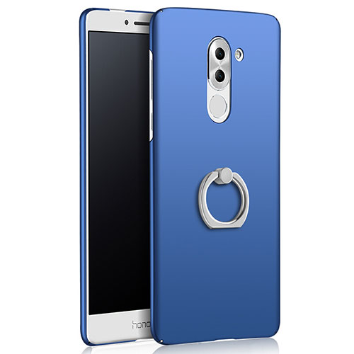 Hard Rigid Plastic Matte Finish Cover with Finger Ring Stand A03 for Huawei GR5 (2017) Blue