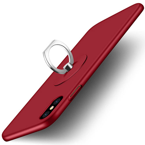 Hard Rigid Plastic Matte Finish Cover with Finger Ring Stand for Apple iPhone Xs Max Red