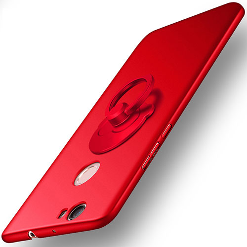 Hard Rigid Plastic Matte Finish Cover with Finger Ring Stand for Huawei Nova Red