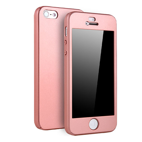 Hard Rigid Plastic Matte Finish Front and Back Case 360 Degrees Cover for Apple iPhone 5 Rose Gold