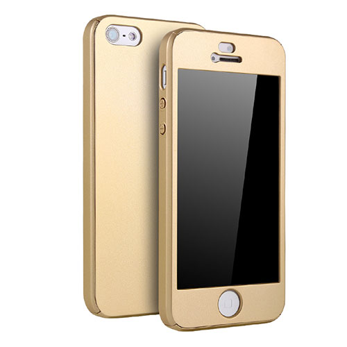 Hard Rigid Plastic Matte Finish Front and Back Case 360 Degrees Cover for Apple iPhone 5S Gold