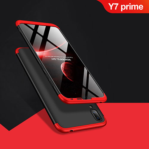Hard Rigid Plastic Matte Finish Front and Back Case 360 Degrees Q01 for Huawei Y7 Prime (2019) Red and Black