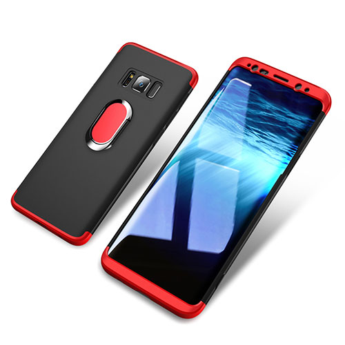 Hard Rigid Plastic Matte Finish Front and Back Case 360 Degrees with Magnetic Finger Ring Stand for Samsung Galaxy S8 Plus Red and Black