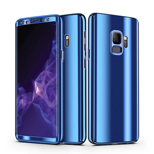 Hard Rigid Plastic Matte Finish Front and Back Case Cover 360 Degrees for Samsung Galaxy S9 Blue