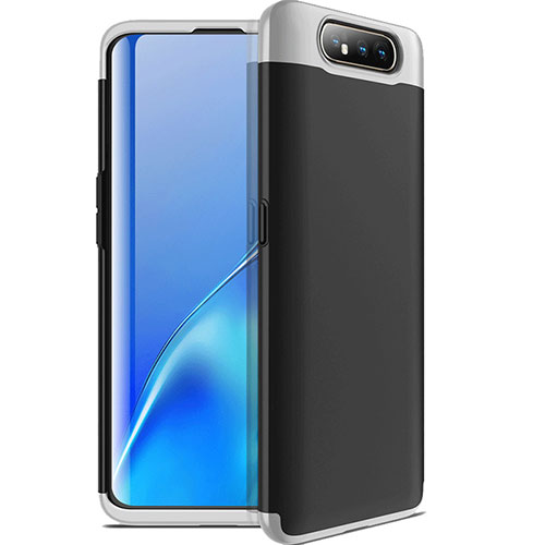 Hard Rigid Plastic Matte Finish Front and Back Cover Case 360 Degrees C01 for Samsung Galaxy A80 Silver and Black