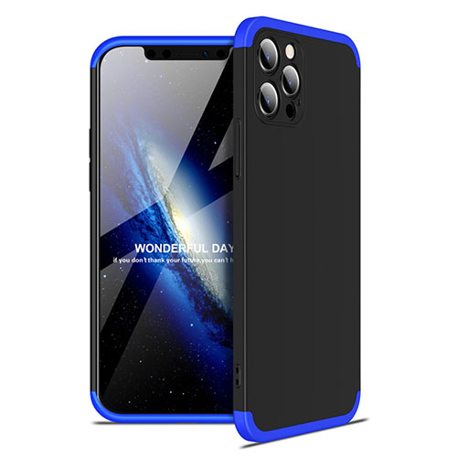 Hard Rigid Plastic Matte Finish Front and Back Cover Case 360 Degrees for Apple iPhone 12 Pro Max Blue and Black