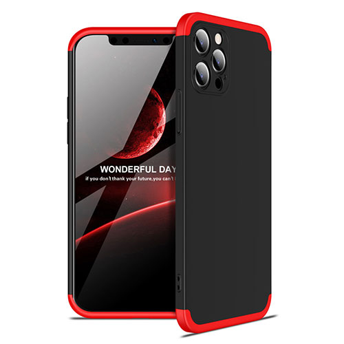 Hard Rigid Plastic Matte Finish Front and Back Cover Case 360 Degrees for Apple iPhone 12 Pro Max Red and Black
