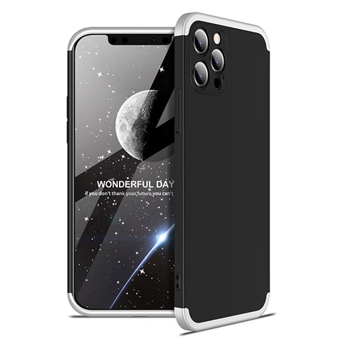 Hard Rigid Plastic Matte Finish Front and Back Cover Case 360 Degrees for Apple iPhone 12 Pro Max Silver and Black