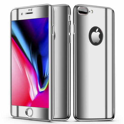 Hard Rigid Plastic Matte Finish Front and Back Cover Case 360 Degrees for Apple iPhone 8 Plus Silver