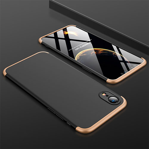 Hard Rigid Plastic Matte Finish Front and Back Cover Case 360 Degrees for Apple iPhone XR Gold and Black