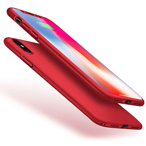 Hard Rigid Plastic Matte Finish Front and Back Cover Case 360 Degrees for Apple iPhone Xs Red