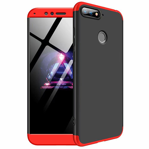 Hard Rigid Plastic Matte Finish Front and Back Cover Case 360 Degrees for Huawei Honor 7A Red and Black