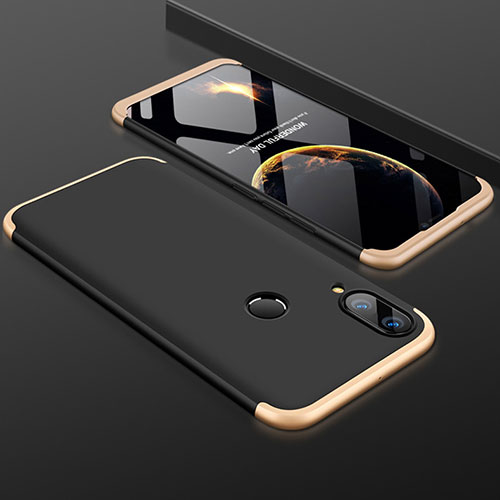 Hard Rigid Plastic Matte Finish Front and Back Cover Case 360 Degrees for Huawei P Smart+ Plus Gold and Black