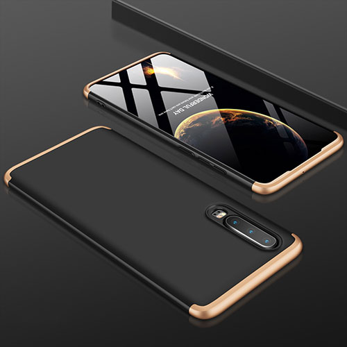 Hard Rigid Plastic Matte Finish Front and Back Cover Case 360 Degrees for Huawei P30 Gold and Black