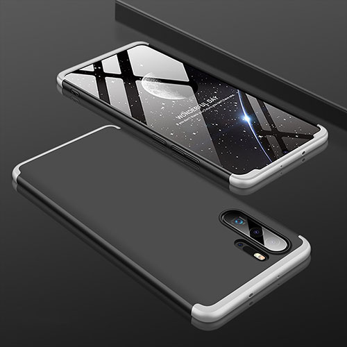 Hard Rigid Plastic Matte Finish Front and Back Cover Case 360 Degrees for Huawei P30 Pro Silver and Black