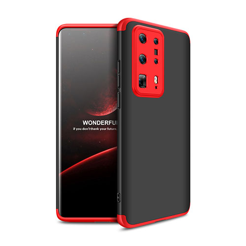 Hard Rigid Plastic Matte Finish Front and Back Cover Case 360 Degrees for Huawei P40 Pro+ Plus Red and Black