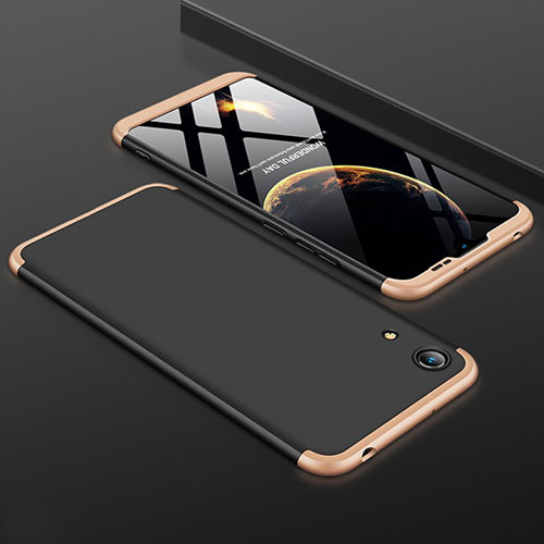 Hard Rigid Plastic Matte Finish Front and Back Cover Case 360 Degrees for Huawei Y6s Gold and Black