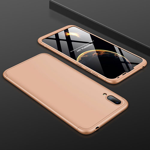 Hard Rigid Plastic Matte Finish Front and Back Cover Case 360 Degrees for Huawei Y7 Prime (2019) Gold