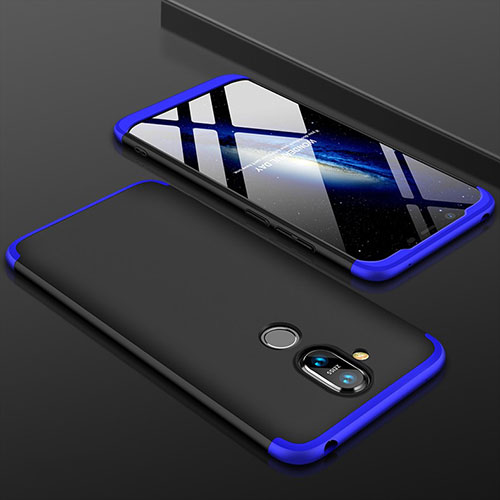 Hard Rigid Plastic Matte Finish Front and Back Cover Case 360 Degrees for Nokia 7.1 Plus Blue and Black
