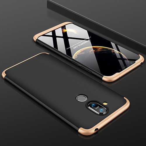 Hard Rigid Plastic Matte Finish Front and Back Cover Case 360 Degrees for Nokia 7.1 Plus Gold and Black
