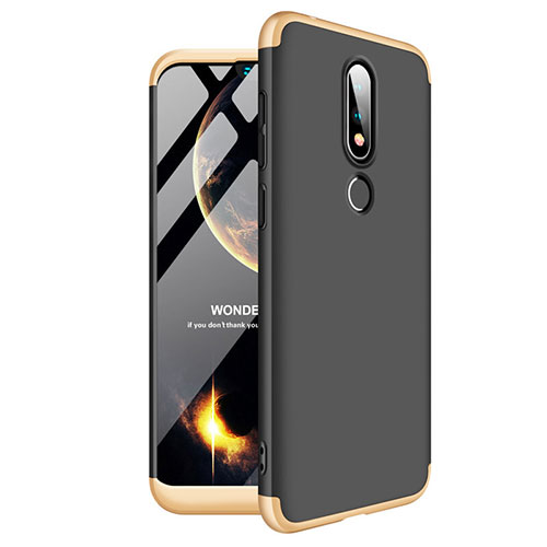 Hard Rigid Plastic Matte Finish Front and Back Cover Case 360 Degrees for Nokia X6 Gold and Black