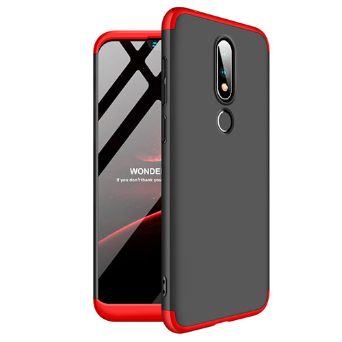 Hard Rigid Plastic Matte Finish Front and Back Cover Case 360 Degrees for Nokia X6 Red and Black