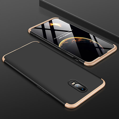 Hard Rigid Plastic Matte Finish Front and Back Cover Case 360 Degrees for OnePlus 6T Gold and Black