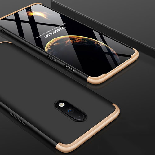 Hard Rigid Plastic Matte Finish Front and Back Cover Case 360 Degrees for OnePlus 7 Gold and Black