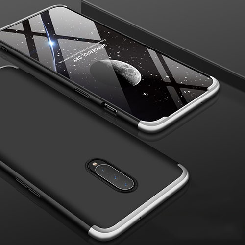 Hard Rigid Plastic Matte Finish Front and Back Cover Case 360 Degrees for OnePlus 7 Pro Silver and Black