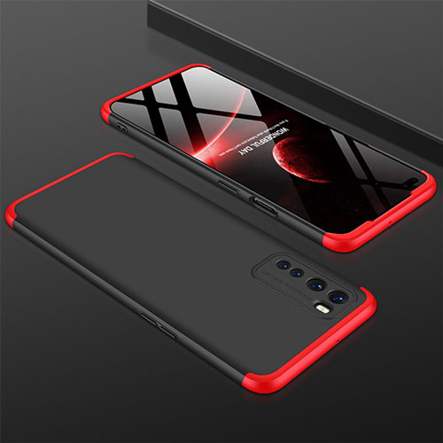 Hard Rigid Plastic Matte Finish Front and Back Cover Case 360 Degrees for OnePlus Nord Red and Black
