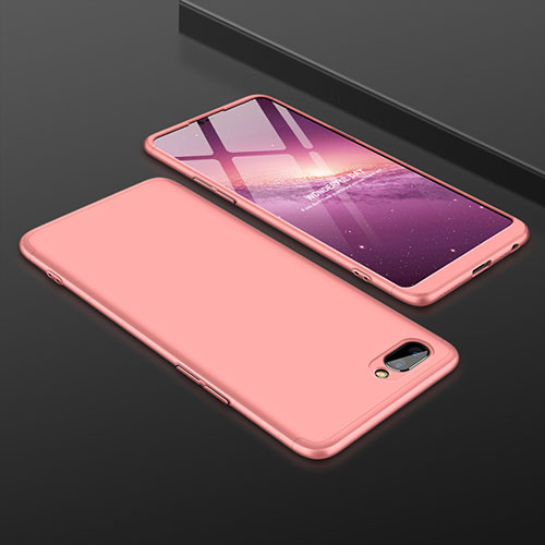 Hard Rigid Plastic Matte Finish Front and Back Cover Case 360 Degrees for Oppo A12e Rose Gold