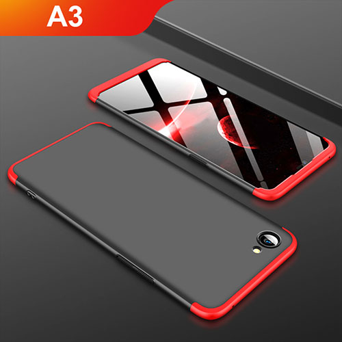 Hard Rigid Plastic Matte Finish Front and Back Cover Case 360 Degrees for Oppo A3 Red and Black