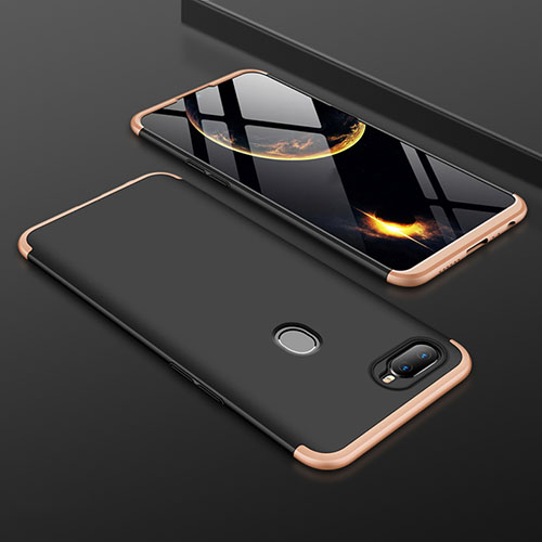 Hard Rigid Plastic Matte Finish Front and Back Cover Case 360 Degrees for Oppo A7 Gold and Black