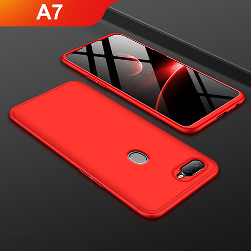 Hard Rigid Plastic Matte Finish Front and Back Cover Case 360 Degrees for Oppo A7 Red