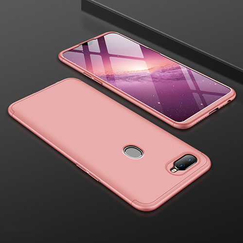 Hard Rigid Plastic Matte Finish Front and Back Cover Case 360 Degrees for Oppo A7 Rose Gold