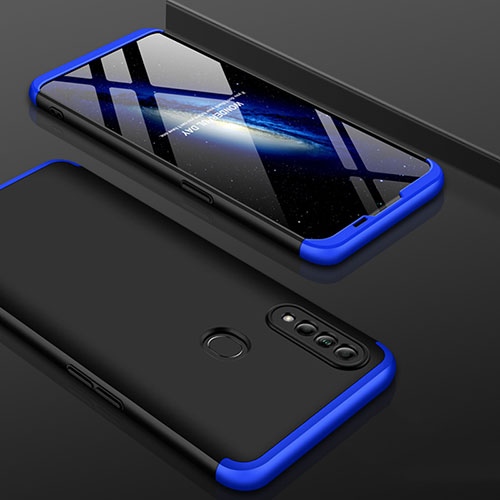 Hard Rigid Plastic Matte Finish Front and Back Cover Case 360 Degrees for Oppo A8 Blue and Black
