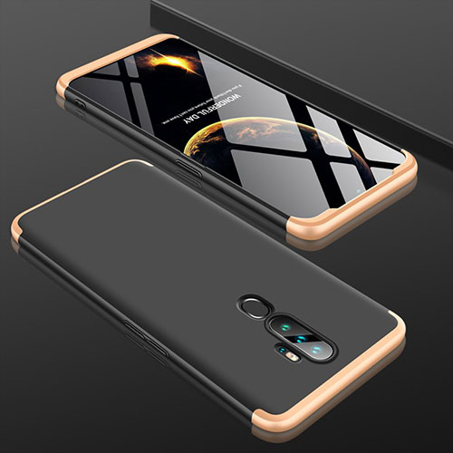 Hard Rigid Plastic Matte Finish Front and Back Cover Case 360 Degrees for Oppo A9 (2020) Gold and Black