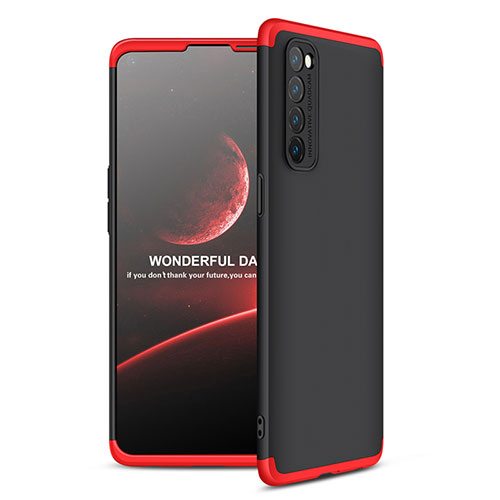 Hard Rigid Plastic Matte Finish Front and Back Cover Case 360 Degrees for Oppo Reno4 Pro 4G Red and Black