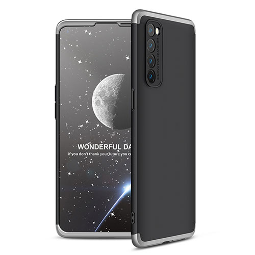 Hard Rigid Plastic Matte Finish Front and Back Cover Case 360 Degrees for Oppo Reno4 Pro 4G Silver and Black