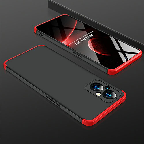 Hard Rigid Plastic Matte Finish Front and Back Cover Case 360 Degrees for Oppo Reno7 Z 5G Red and Black
