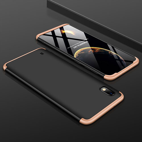 Hard Rigid Plastic Matte Finish Front and Back Cover Case 360 Degrees for Samsung Galaxy A10 Gold and Black