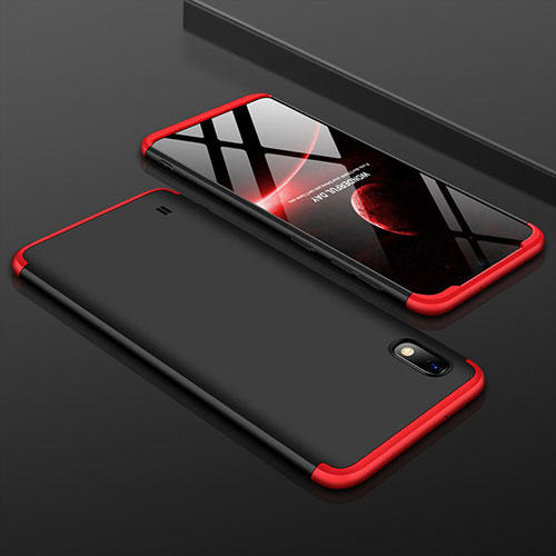 Hard Rigid Plastic Matte Finish Front and Back Cover Case 360 Degrees for Samsung Galaxy A10 Red and Black