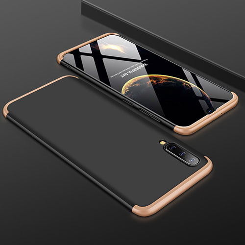 Hard Rigid Plastic Matte Finish Front and Back Cover Case 360 Degrees for Samsung Galaxy A50 Gold and Black