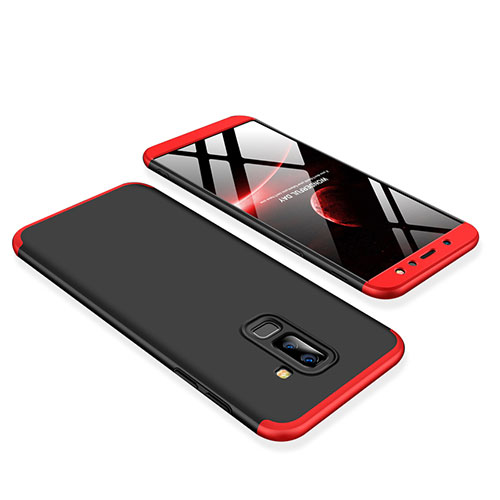 Hard Rigid Plastic Matte Finish Front and Back Cover Case 360 Degrees for Samsung Galaxy A6 Plus (2018) Red and Black