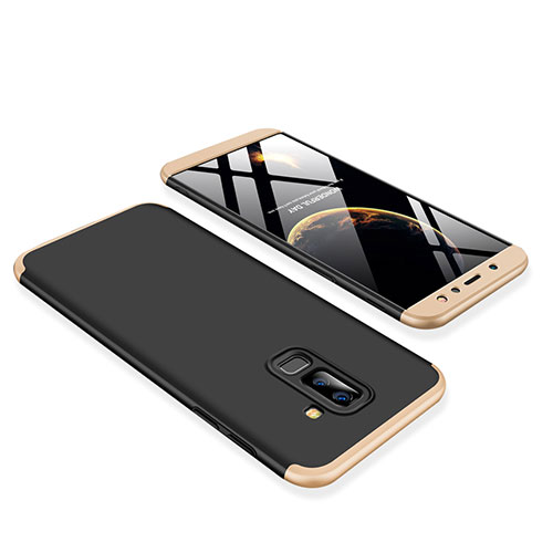 Hard Rigid Plastic Matte Finish Front and Back Cover Case 360 Degrees for Samsung Galaxy A6 Plus Gold and Black