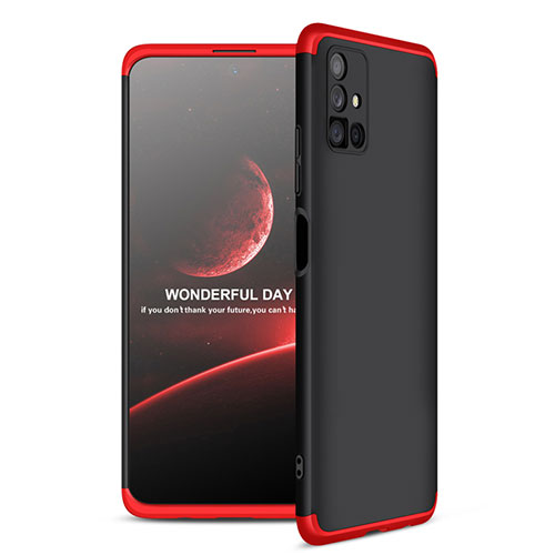 Hard Rigid Plastic Matte Finish Front and Back Cover Case 360 Degrees for Samsung Galaxy M51 Red and Black
